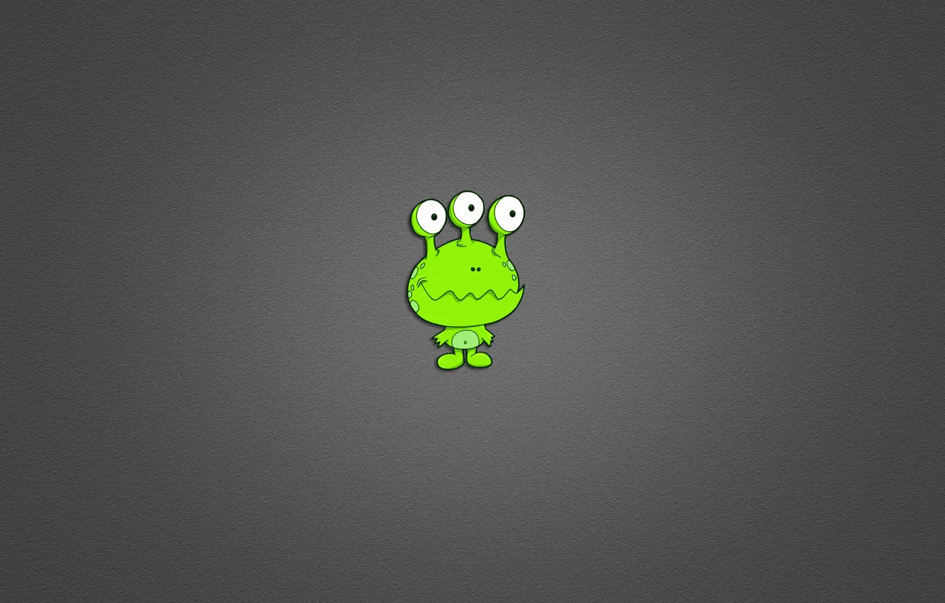 Photo wallpaper green, minimalism, alien, alien, grey background, three eyes