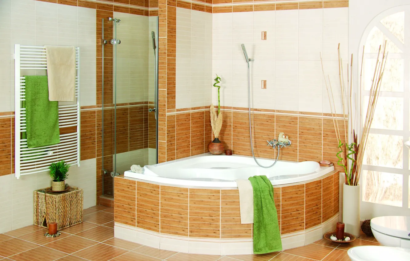 Photo wallpaper flowers, design, style, interior, tile, shower, Jacuzzi, bathroom