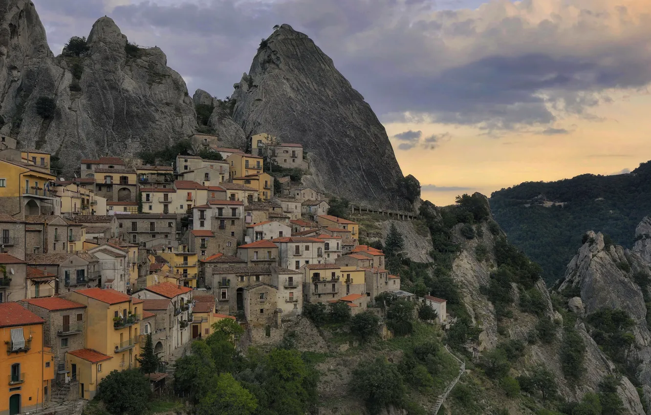 Photo wallpaper mountains, home, Italy, Castelmezzano