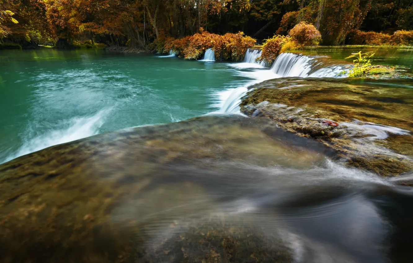Photo wallpaper forest, landscape, river, rocks, waterfall, summer, forest, river