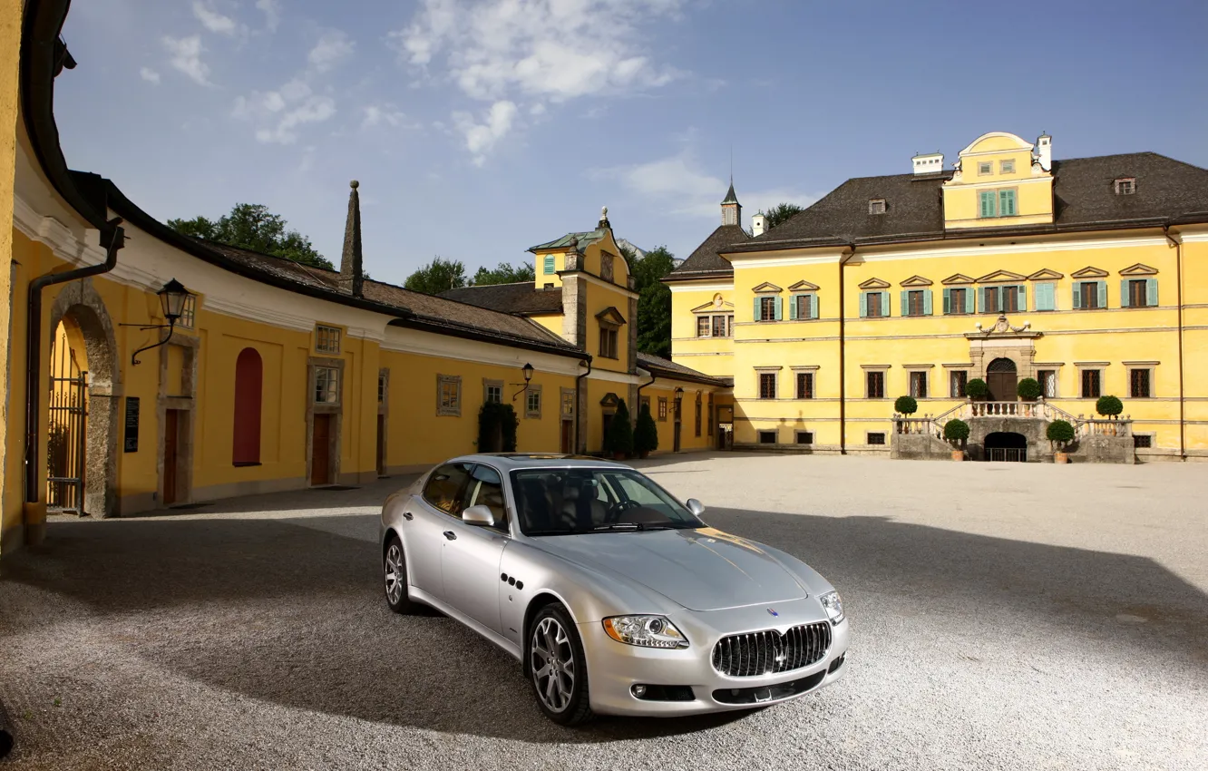 Photo wallpaper Maserati, Quattroporte, House, Silver, Day