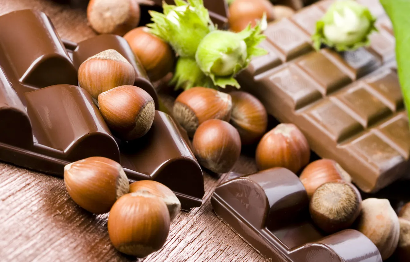 Photo wallpaper chocolate, nuts, shell, tiles, hazelnuts