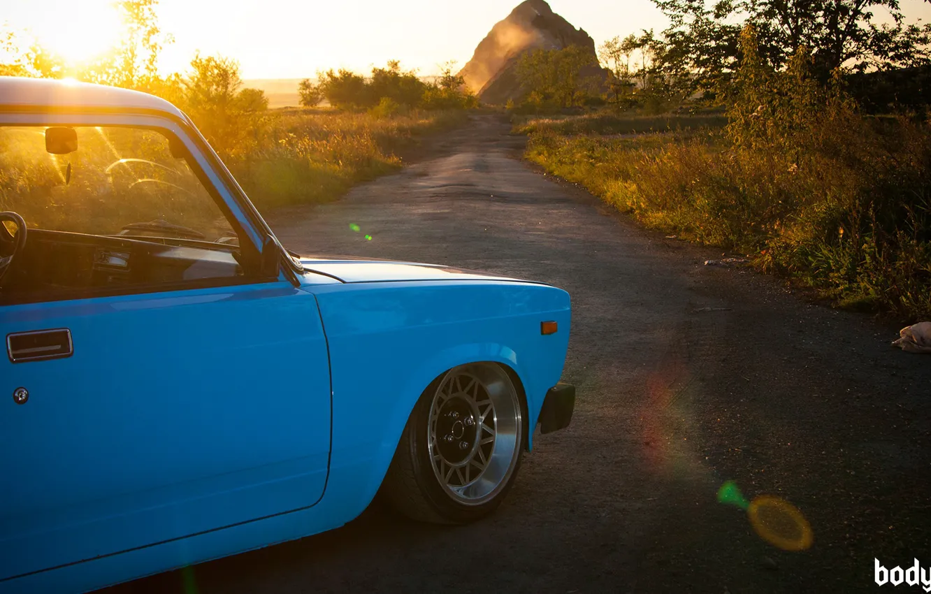 Photo wallpaper the sun, nature, tuning, rainbow, blue, VAZ-2104