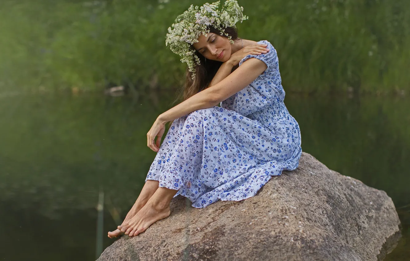 Photo wallpaper girl, nature, river, stones, peace, Tatyana Shepeleva