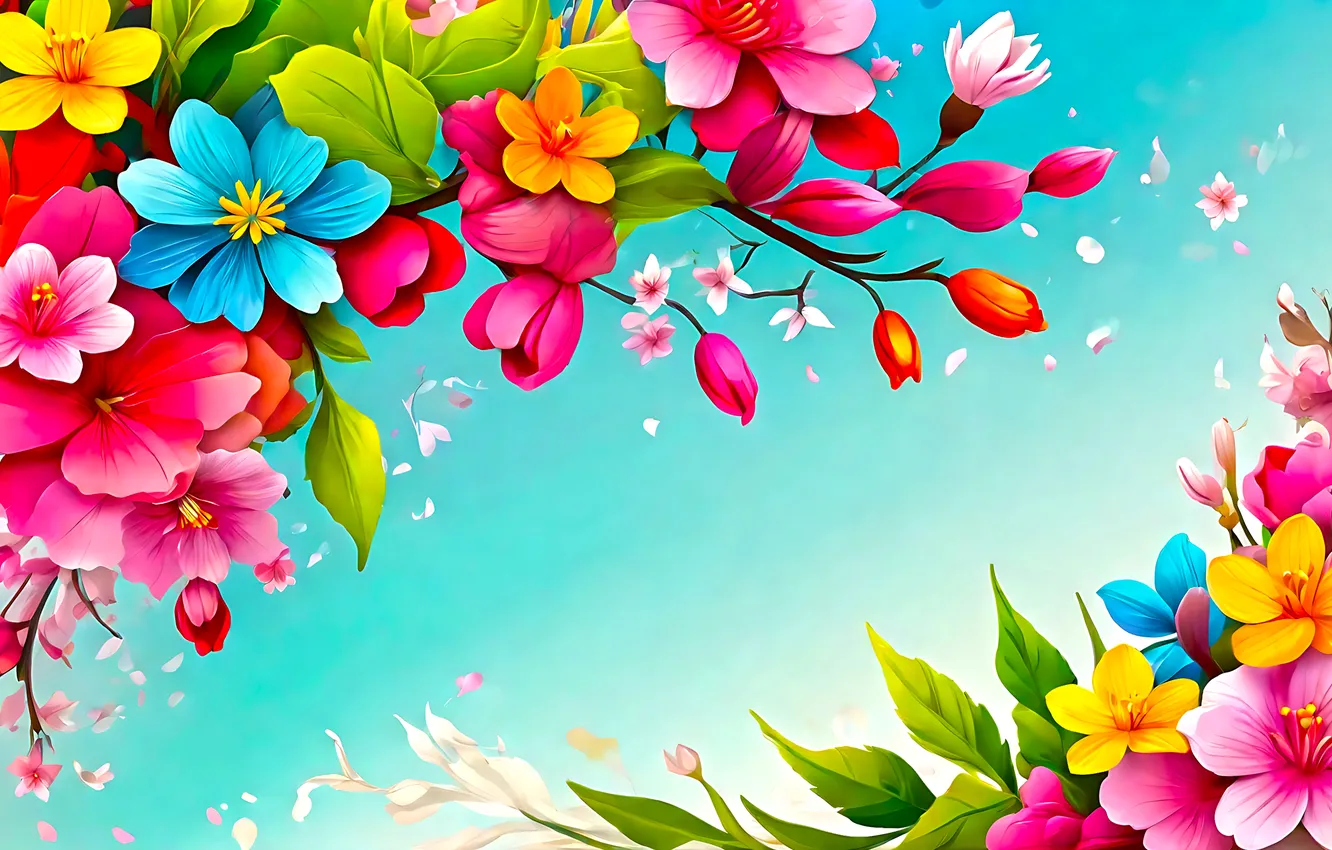 Photo wallpaper flowers, bright, colorful, flowers, background, spring, bright, composition