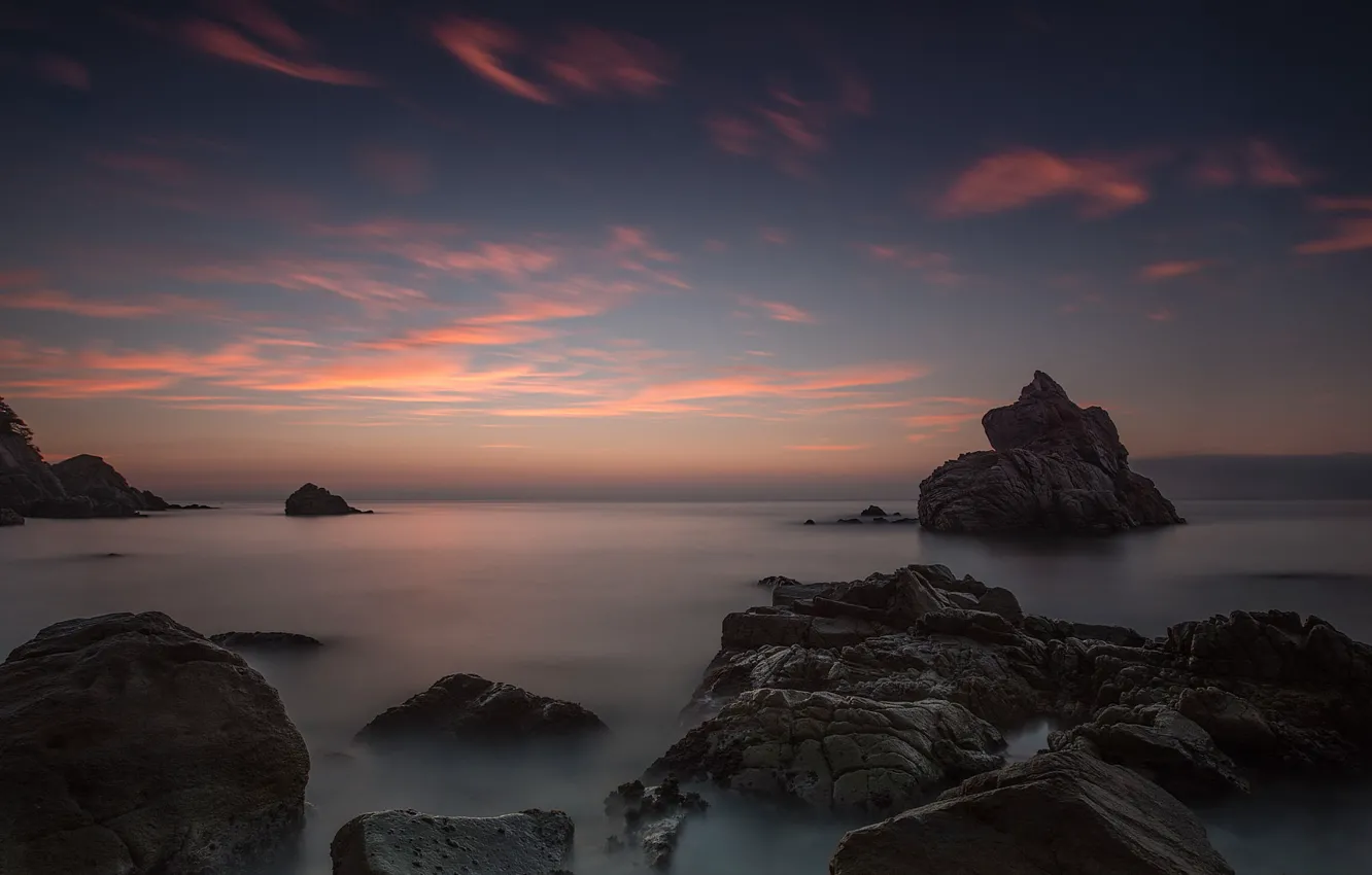 Photo wallpaper sea, rocks, the evening