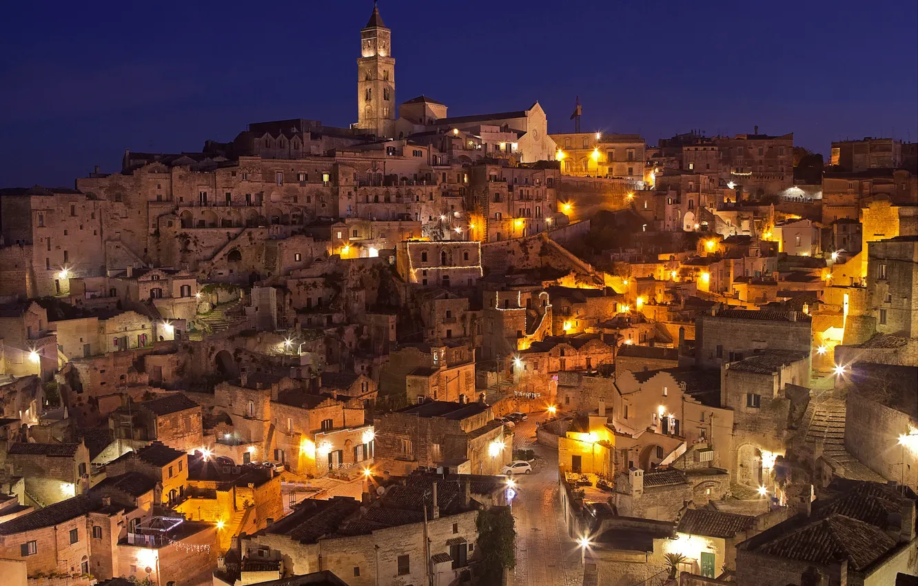 Photo wallpaper night, lights, home, Italy, Basilicata, mater