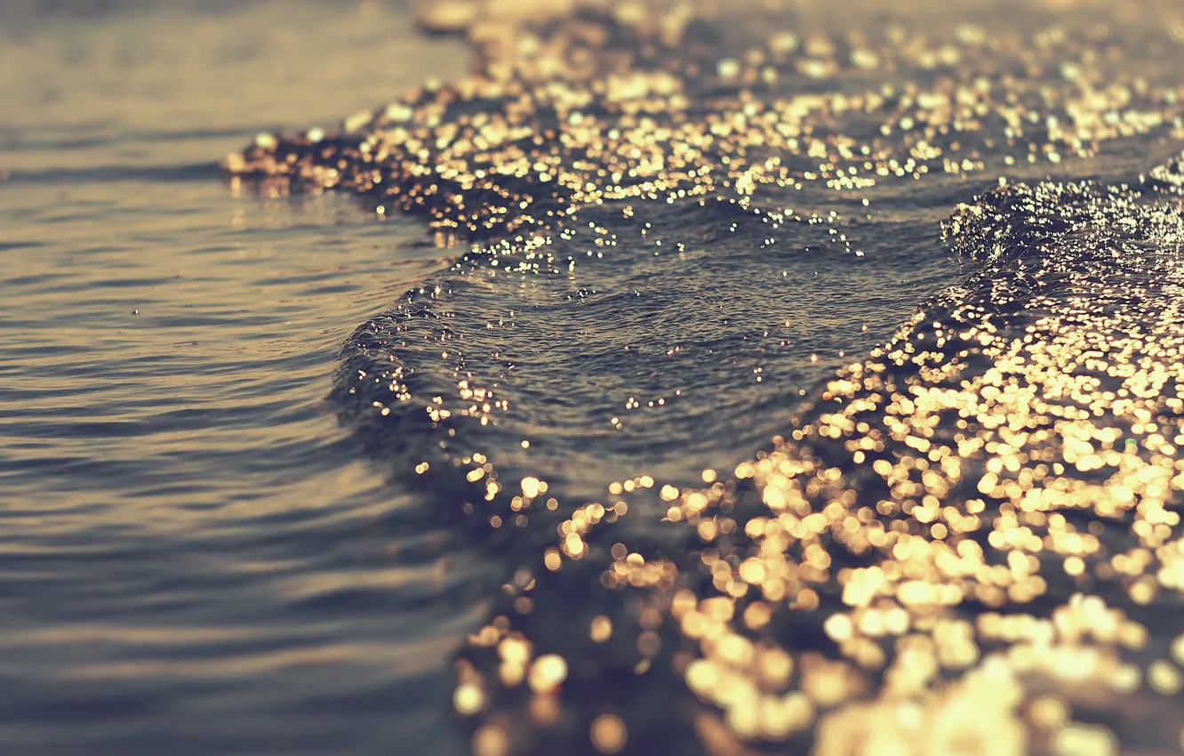 Photo wallpaper sea, wave, water, light, glare, the game, bokeh, overflow