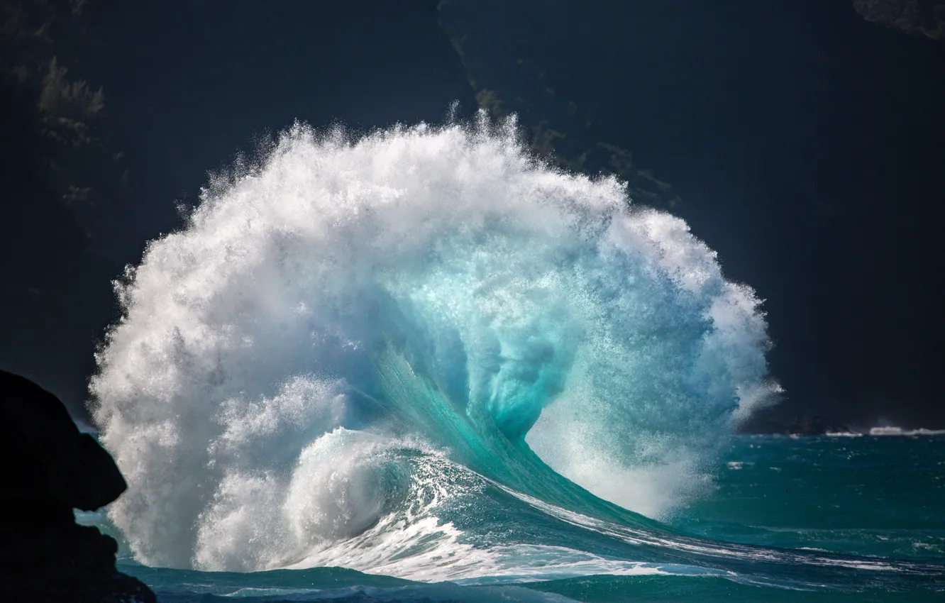 Photo wallpaper sea, wave, water, squirt, storm, nature