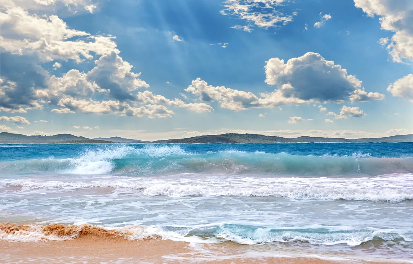Photo wallpaper clouds, the ocean, shore