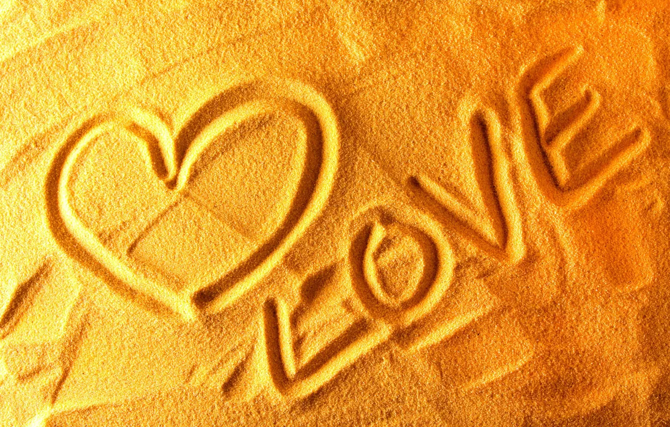 Photo wallpaper sand, love, heart, drawings