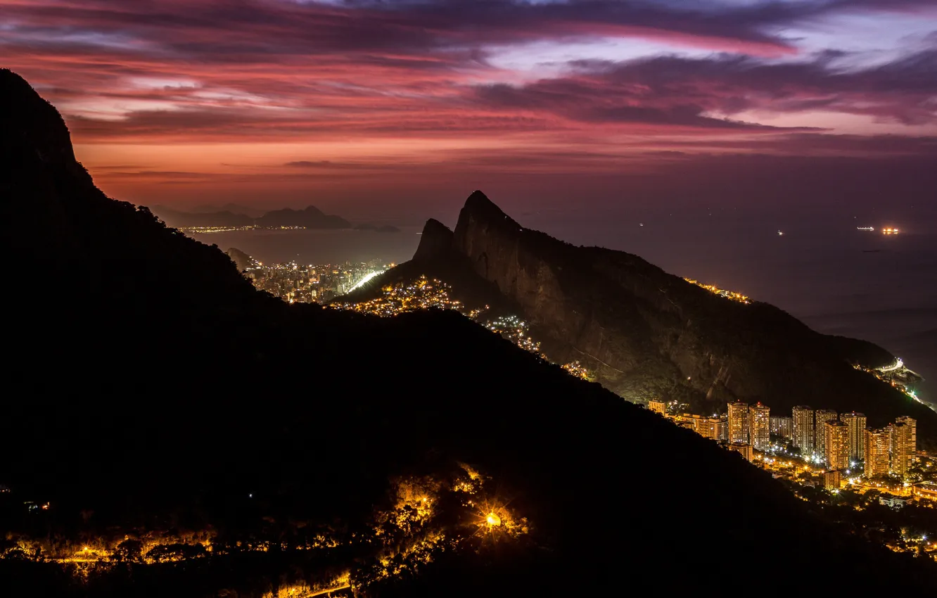 Photo wallpaper night, the city, lights, Rio de Janeiro