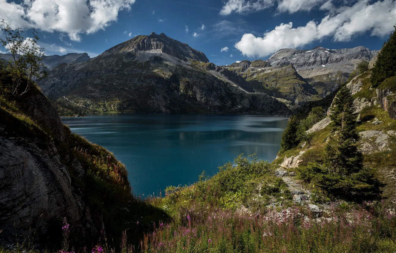 Photo wallpaper mountains, lake, Switzerland