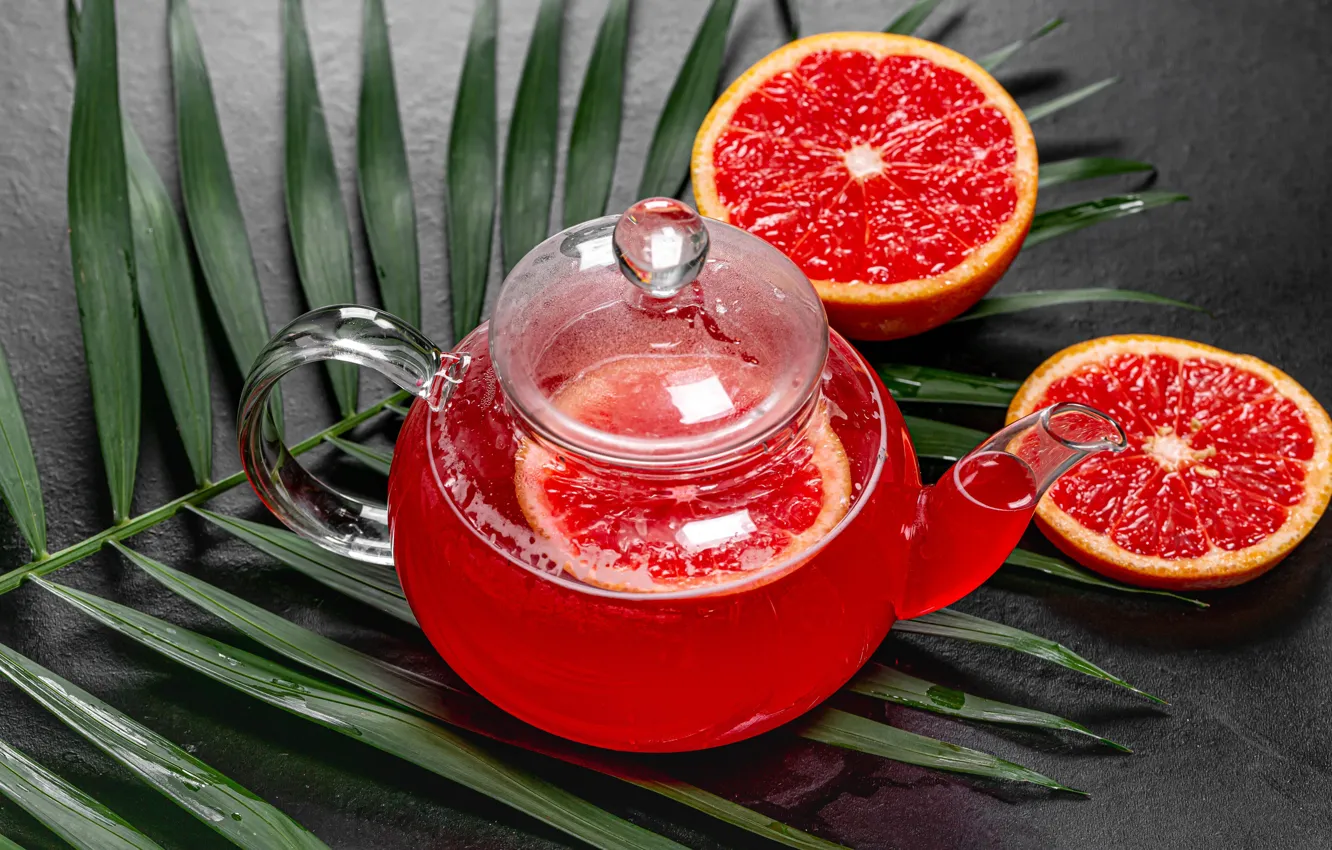 Photo wallpaper tea, kettle, citrus, grapefruit