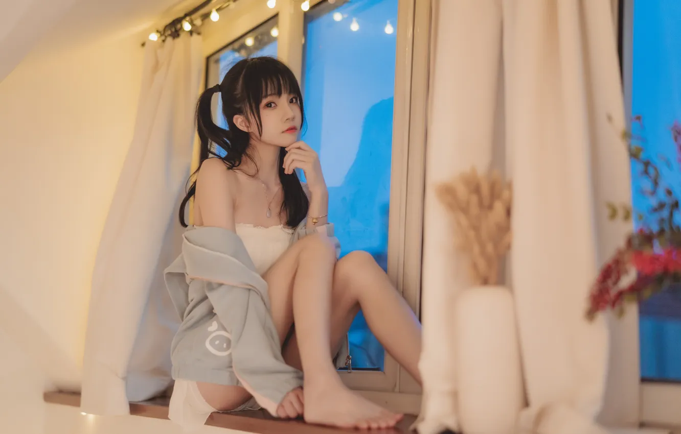 Photo wallpaper Asian girl, Cherry neko, asian