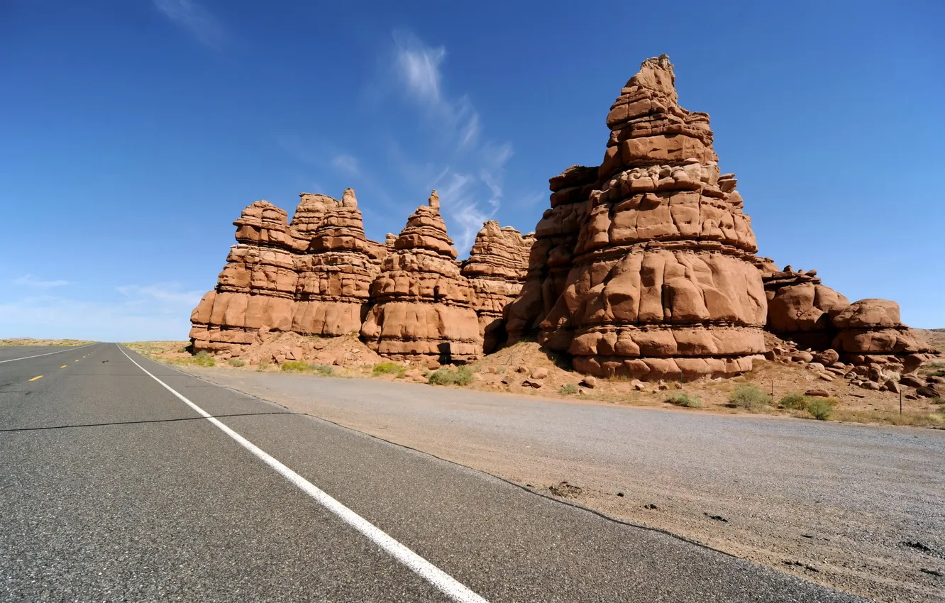 Photo wallpaper road, the sky, rocks