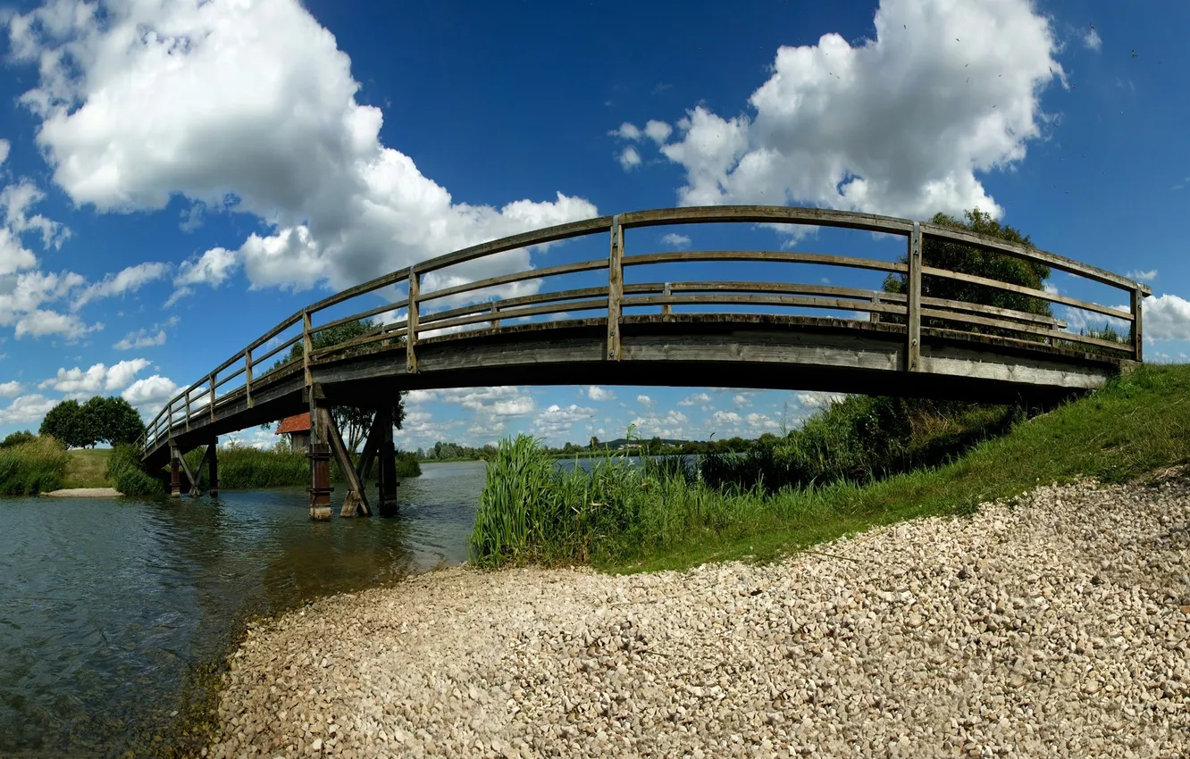 Photo wallpaper the sky, bridge, shore