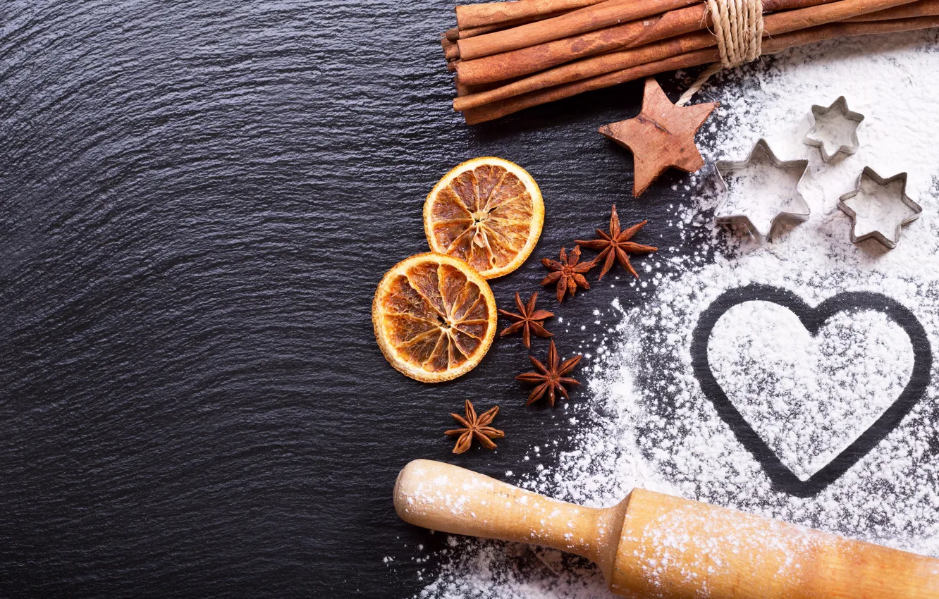 Photo wallpaper tree, new year, orange, Christmas, cinnamon, heart, merry christmas, Xmas