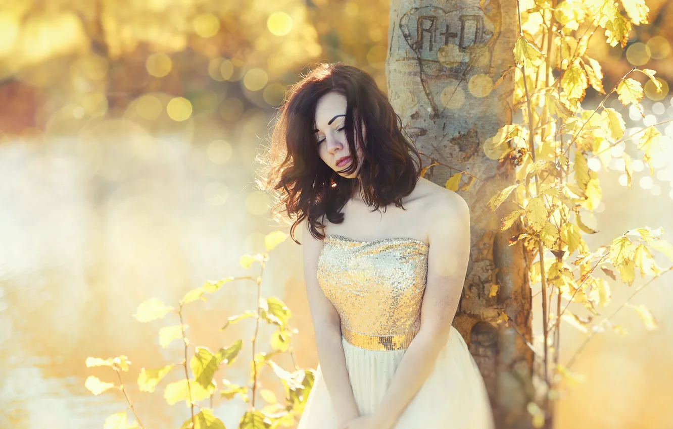 Photo wallpaper girl, trees, nature