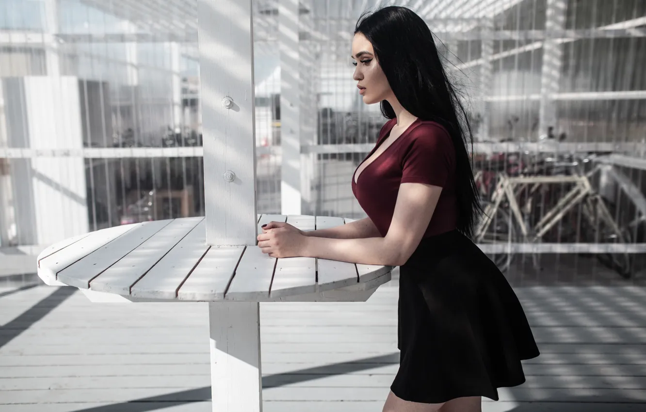 Photo wallpaper chest, look, girl, skirt, figure, brunette, Andrey Frolov