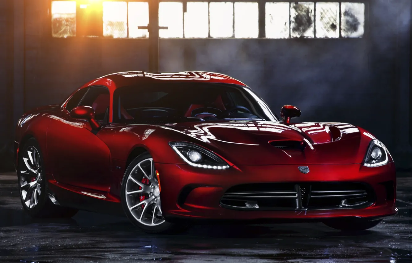 Photo wallpaper the sun, red, window, Dodge, Dodge, supercar, Viper, the front