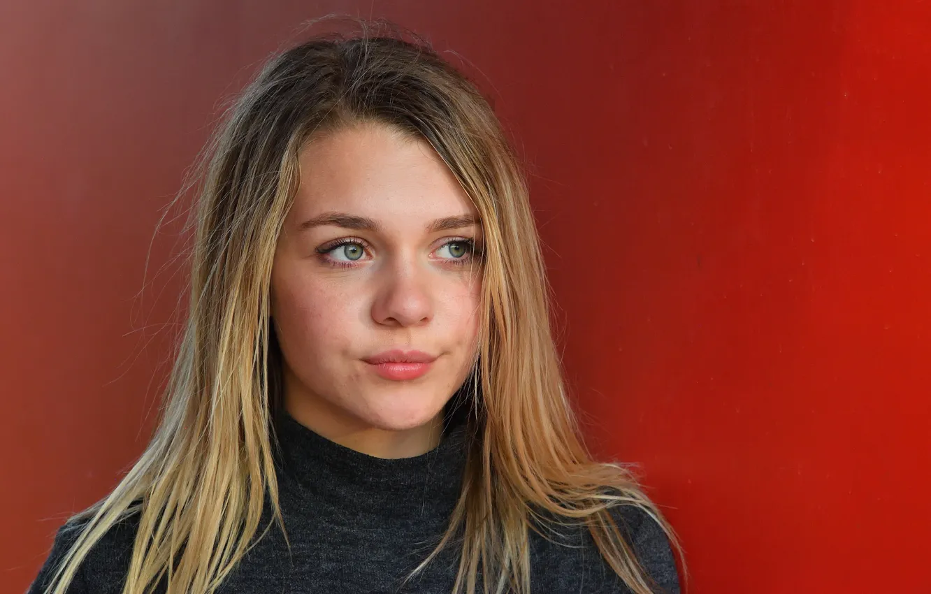 Photo wallpaper eyes, girl, red, face, background, blonde, girl, Gabbie Carter