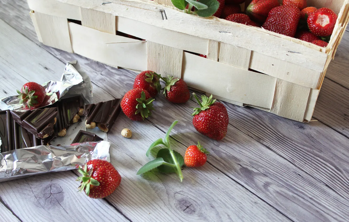 Photo wallpaper berries, chocolate, strawberry