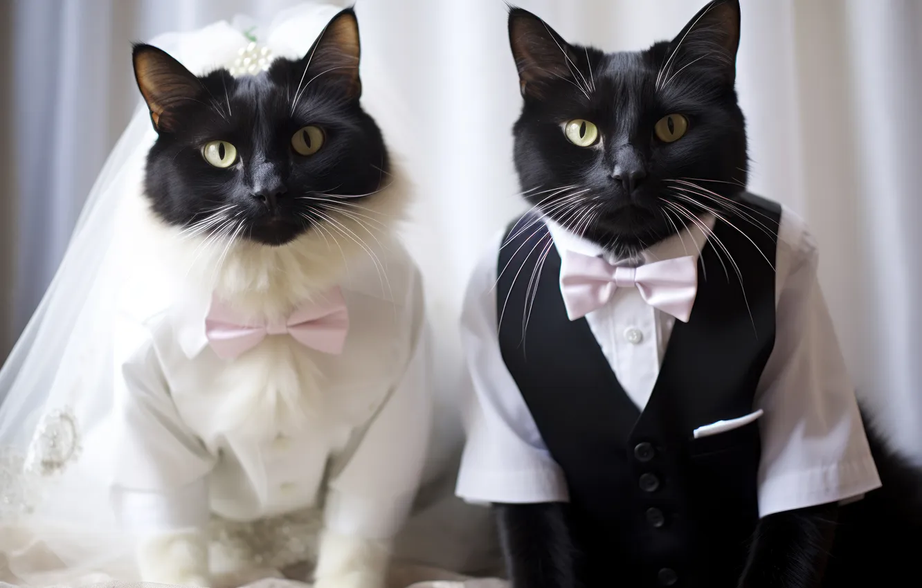 Photo wallpaper cat, cat, look, cats, pose, black, portrait, costume
