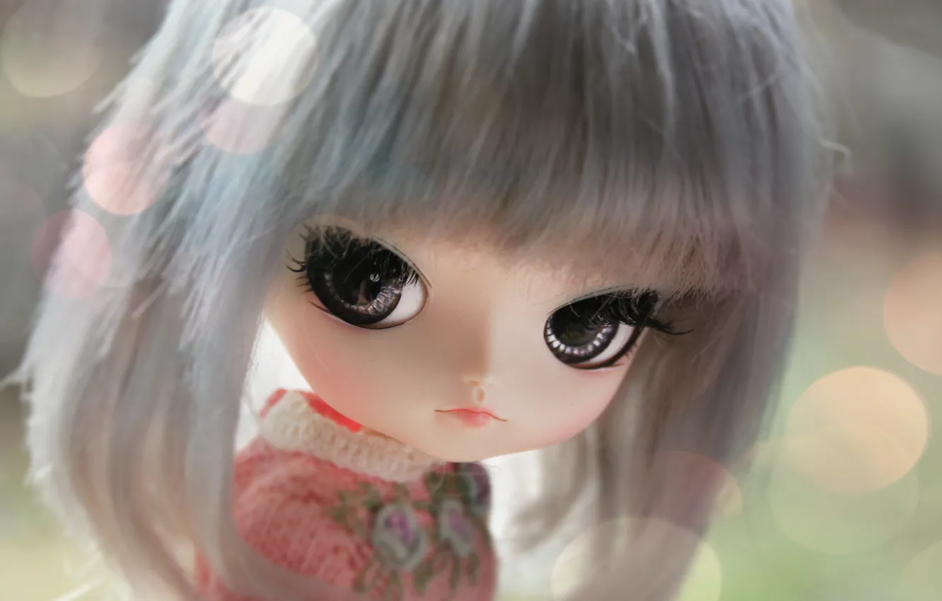 Photo wallpaper eyes, face, doll, large, bangs