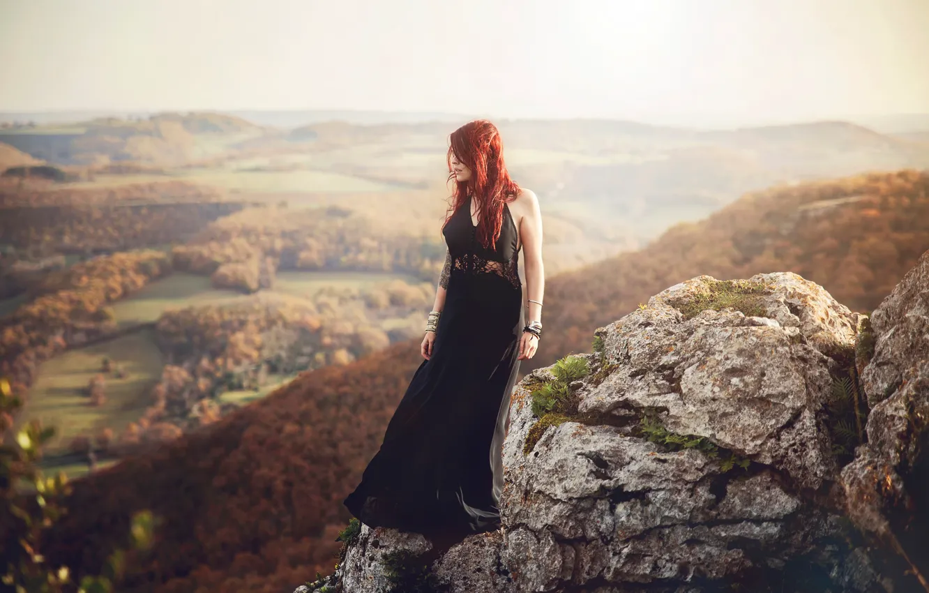 Photo wallpaper landscape, stones, rocks, height, redhead, Lorène