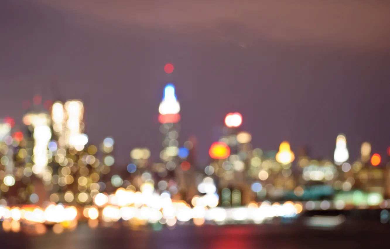 Photo wallpaper night, lights, New York, bokeh, The Empire State Building