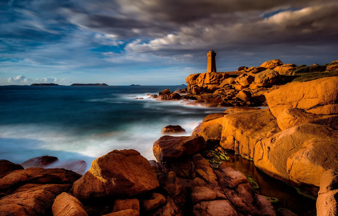 Photo wallpaper pink, France, lighthouse, Brittany, Granite