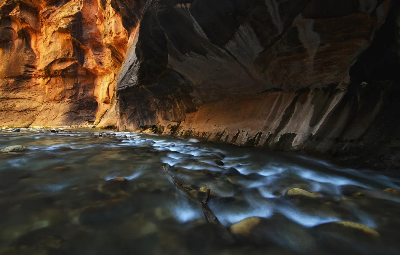 Photo wallpaper river, rocks, canyon, cave
