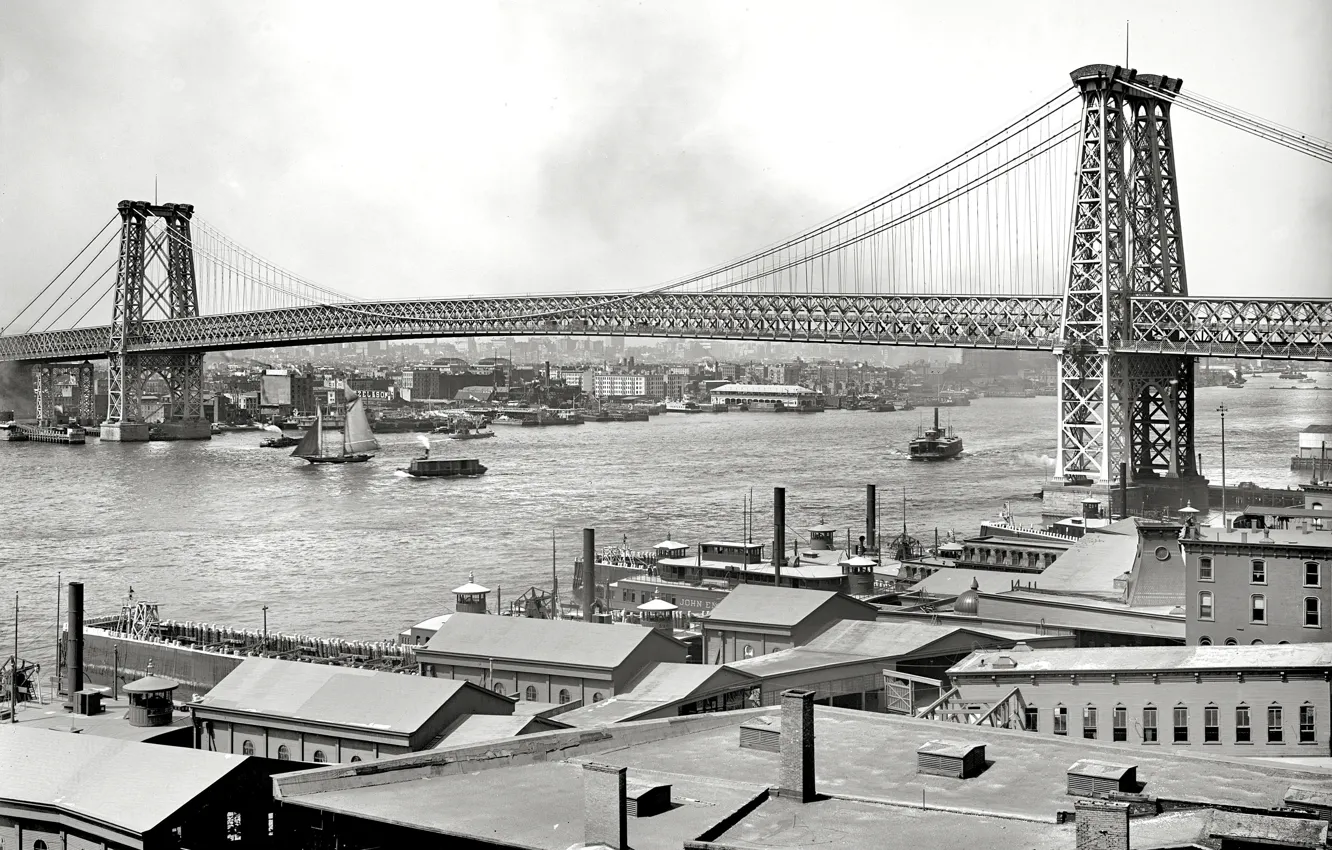Photo wallpaper bridge, retro, river, New York, USA, 1904-the year