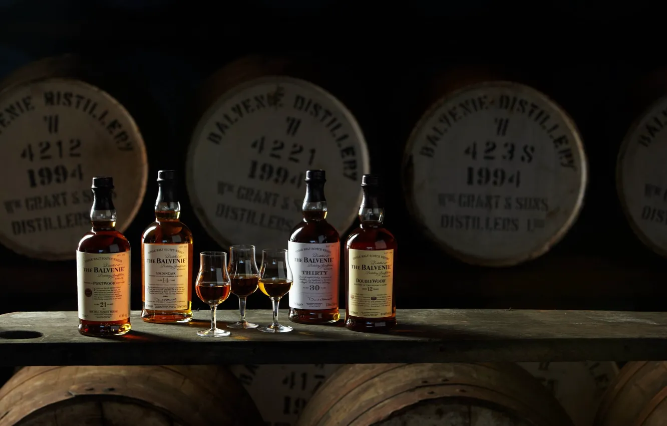 Photo wallpaper alcohol, bottle, whiskey, barrels