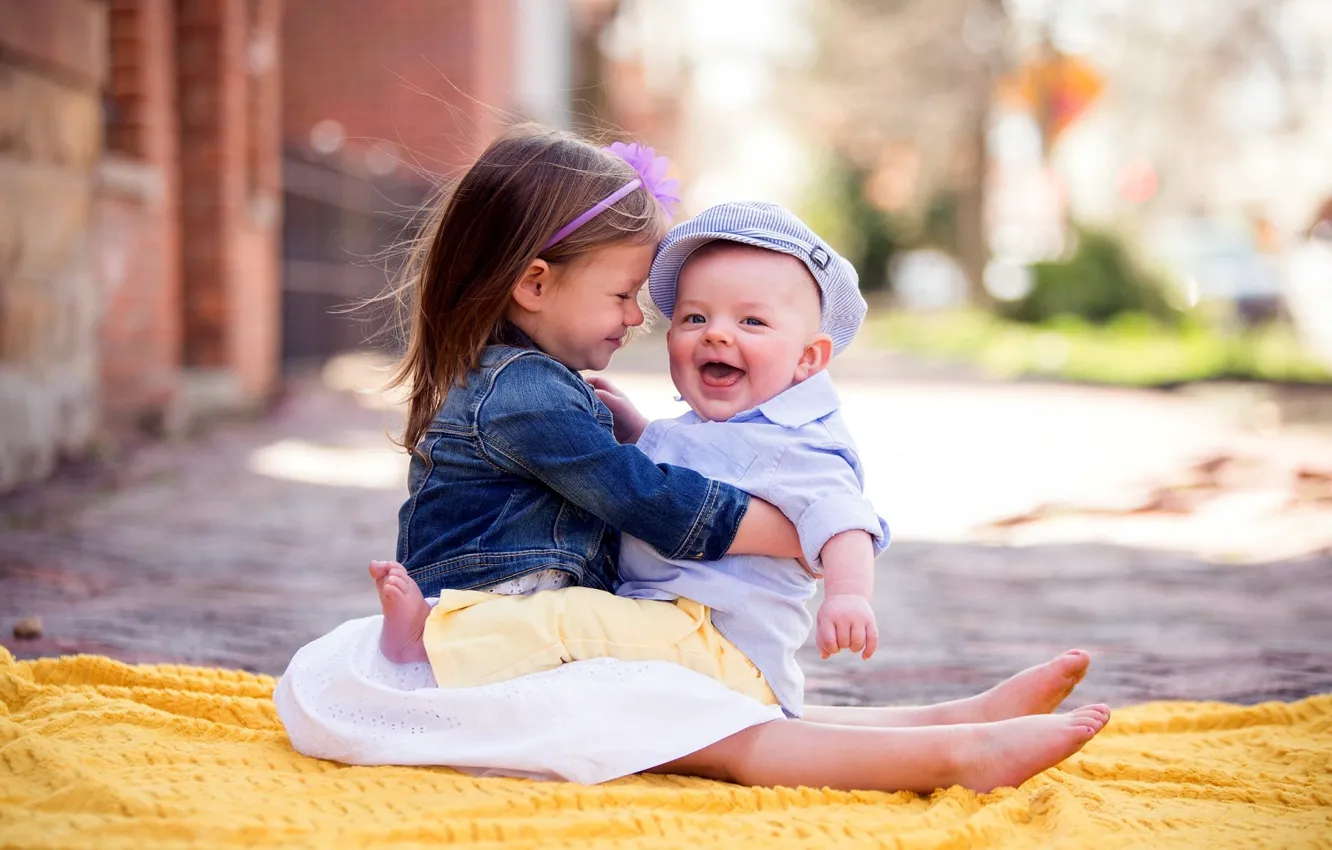 Photo wallpaper laughter, boy, girl