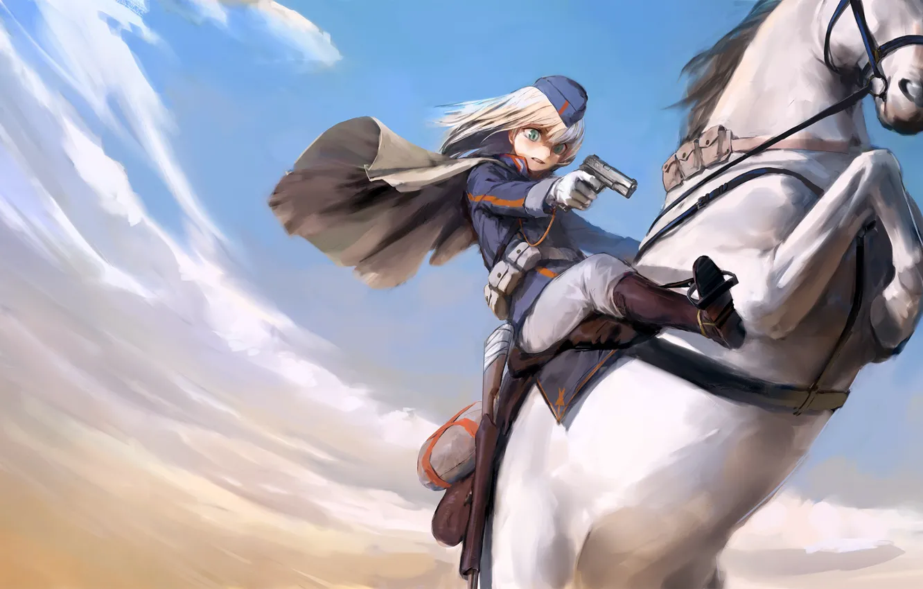 Photo wallpaper girl, weapons, horse