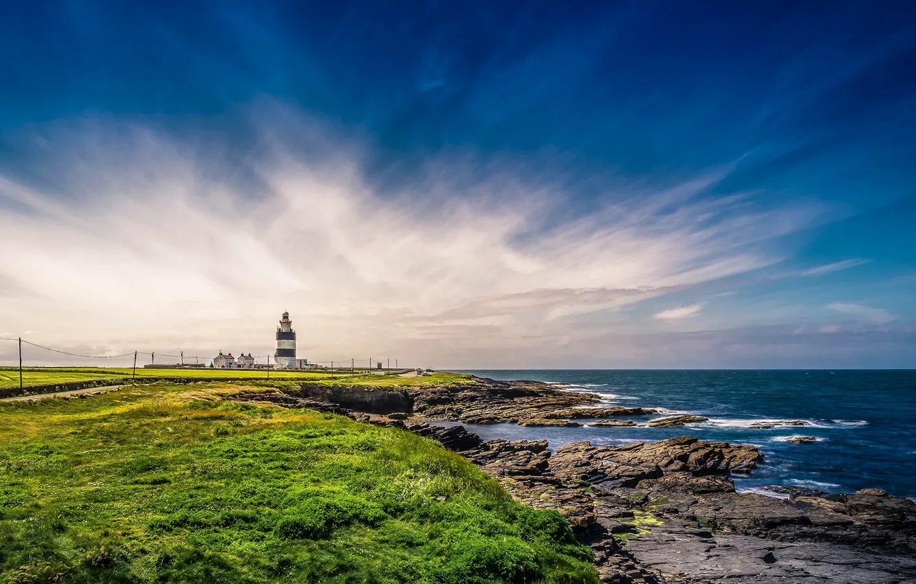 Photo wallpaper sea, the sky, nature, coast, lighthouse, Ireland, Wexford