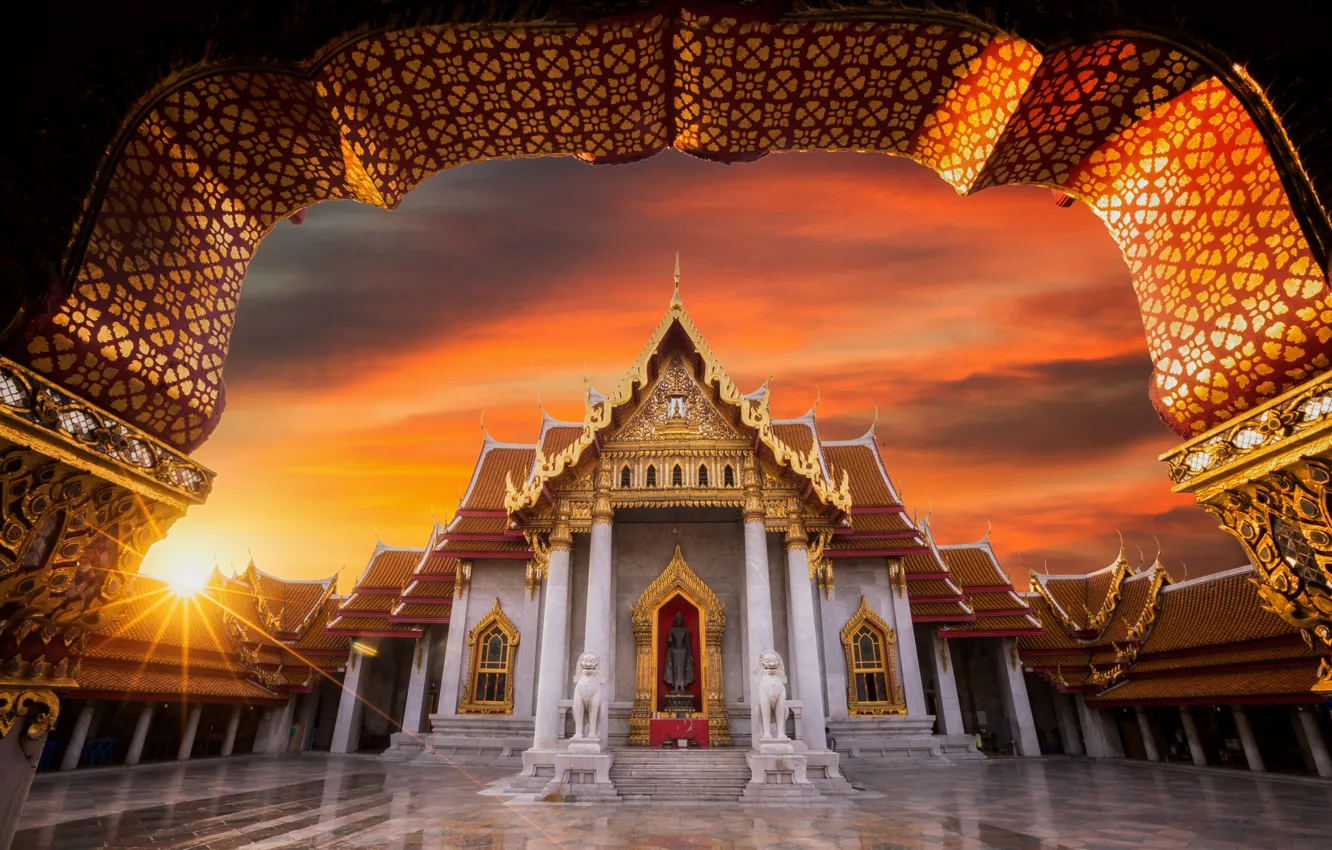 Photo wallpaper sunset, temple, Buddhism
