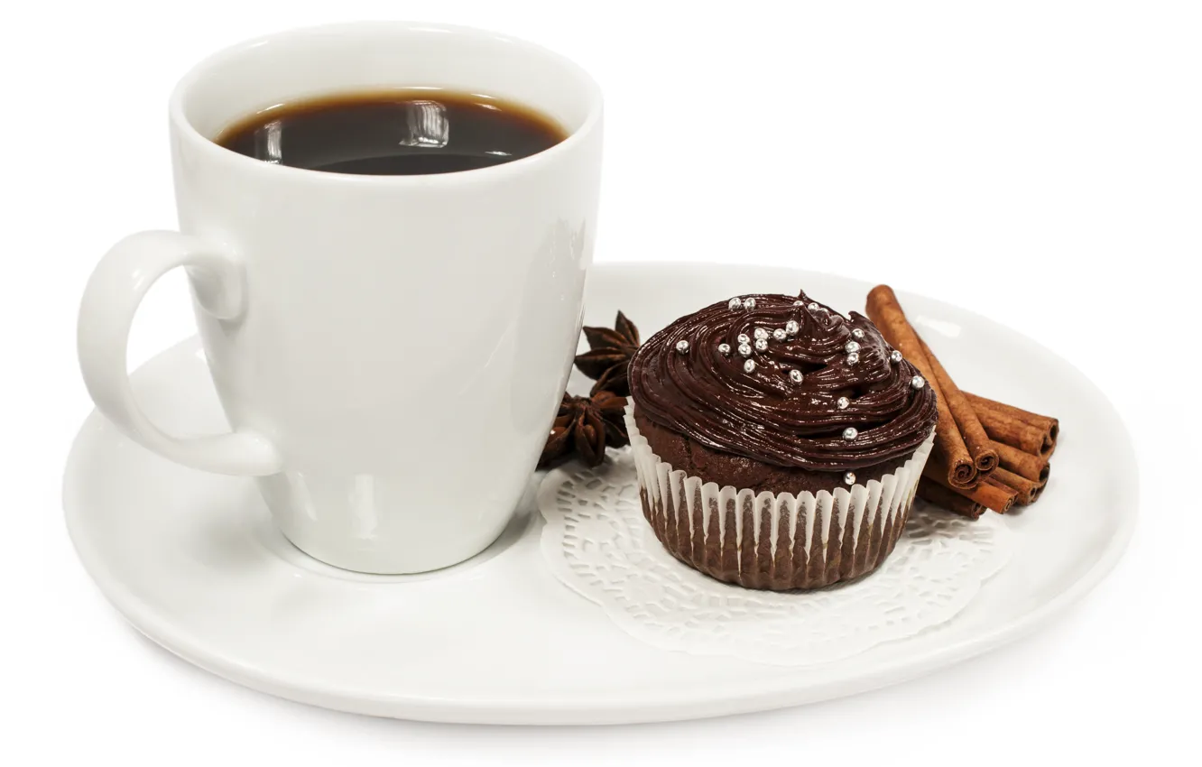 Photo wallpaper coffee, Breakfast, cinnamon, cupcakes, star anise