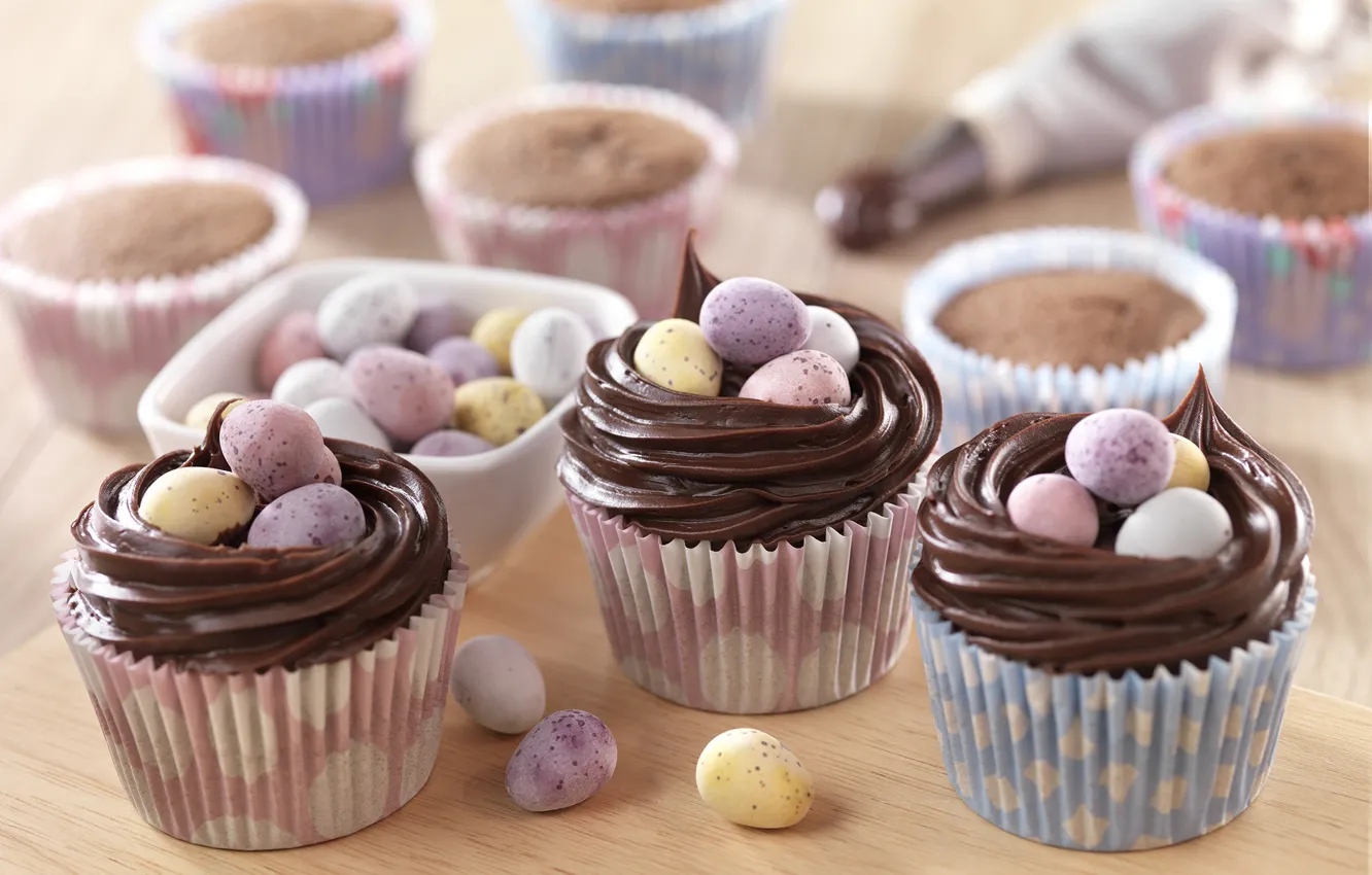 Photo wallpaper cream, pills, muffins