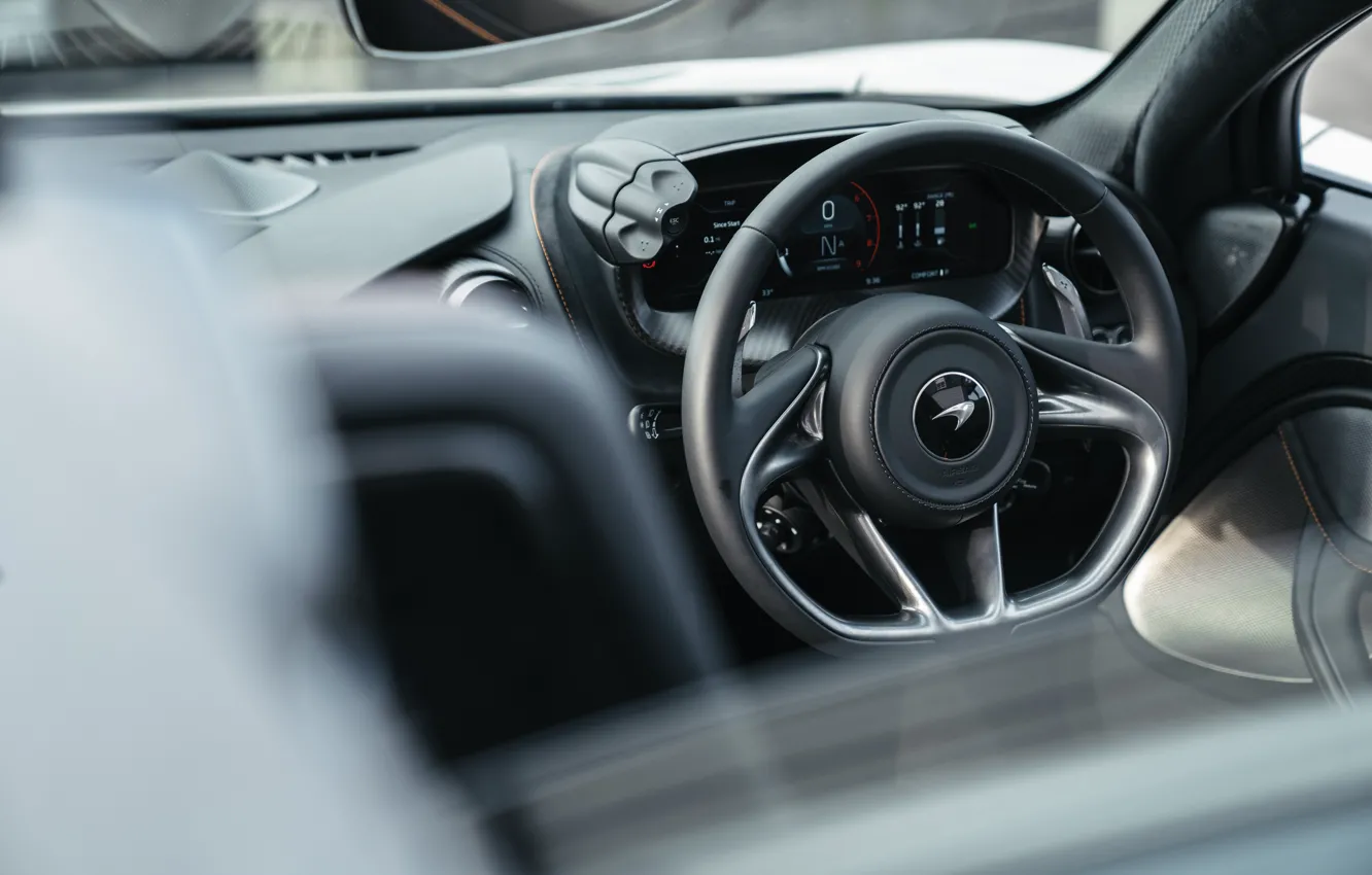 Photo wallpaper McLaren, logo, steering wheel, 750S, McLaren 750S Spider