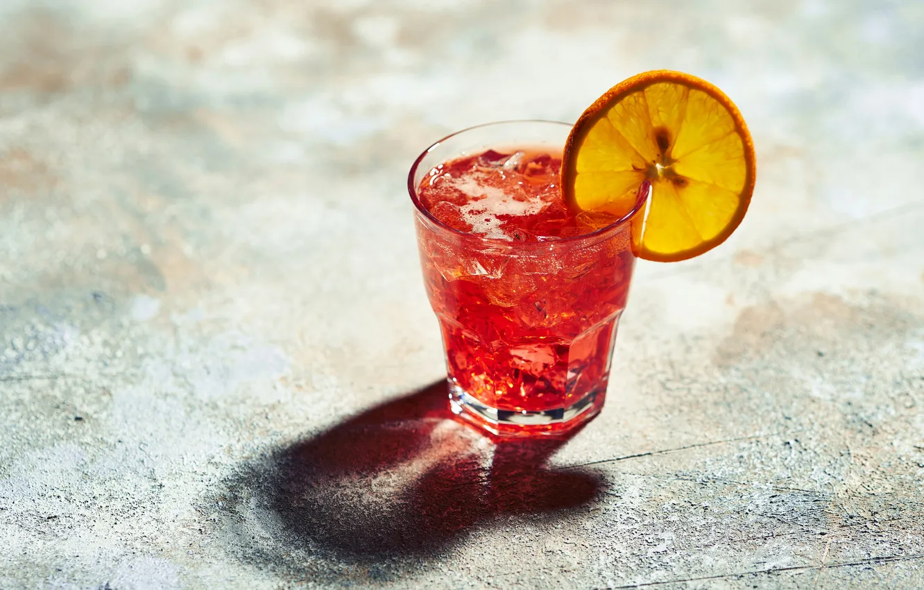Photo wallpaper red, juice, glass, ice, bar, orange, color, celebration