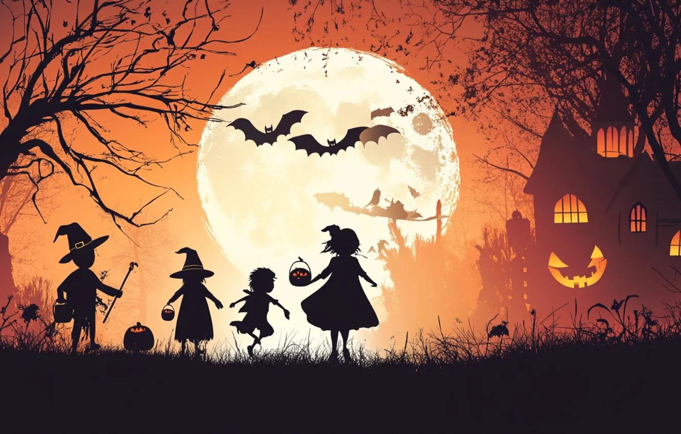 Photo wallpaper autumn, holiday, pumpkin, Halloween, Halloween, AI art, neural network