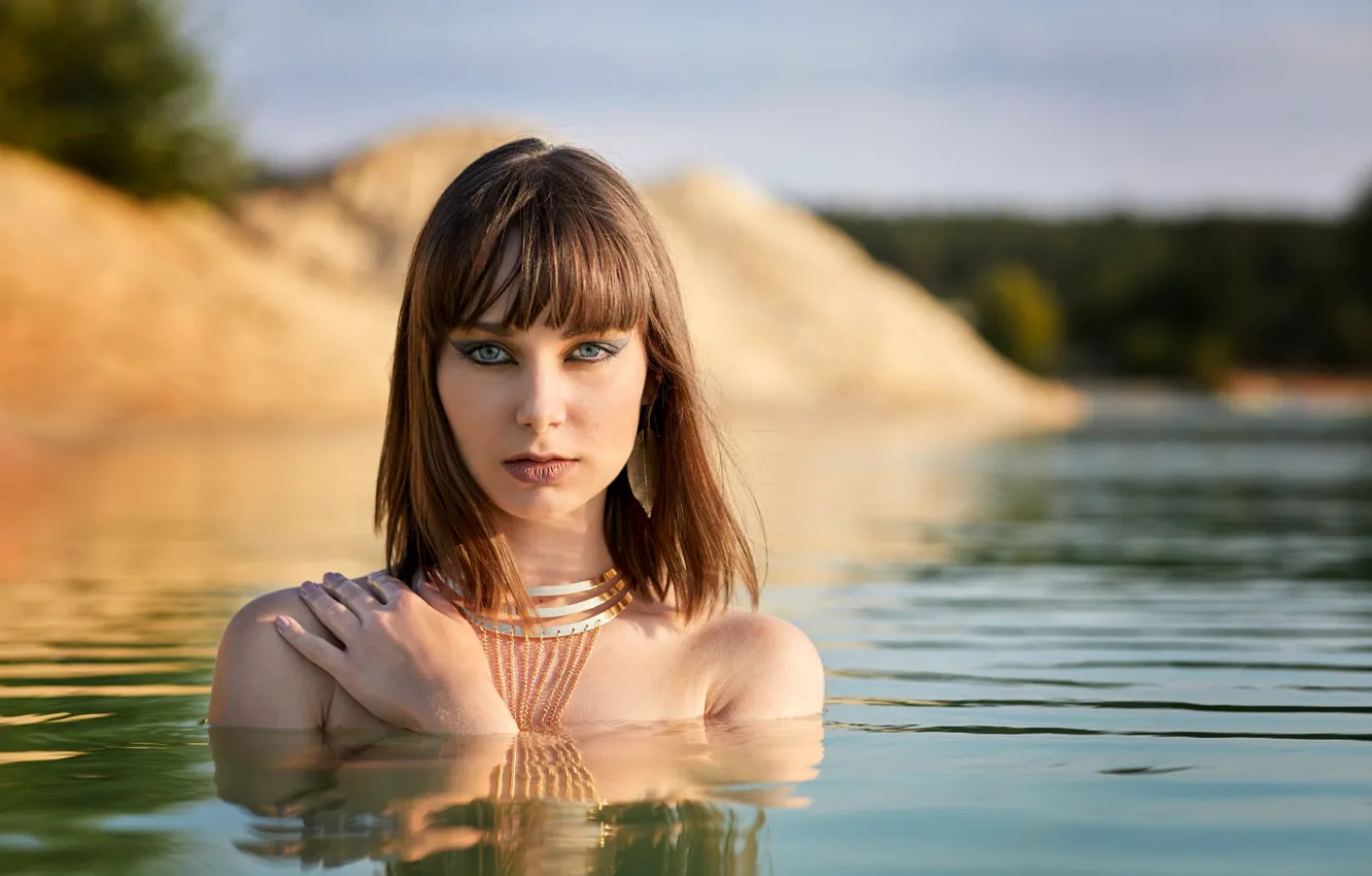 Photo wallpaper look, the sun, nature, pose, model, portrait, wet, makeup