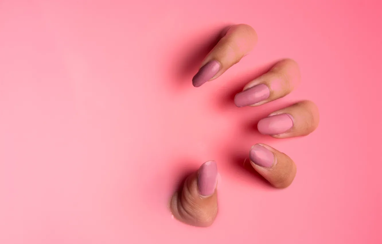 Photo wallpaper hands, painted, fingers, predator, gesture, pink background, pink substance, long
