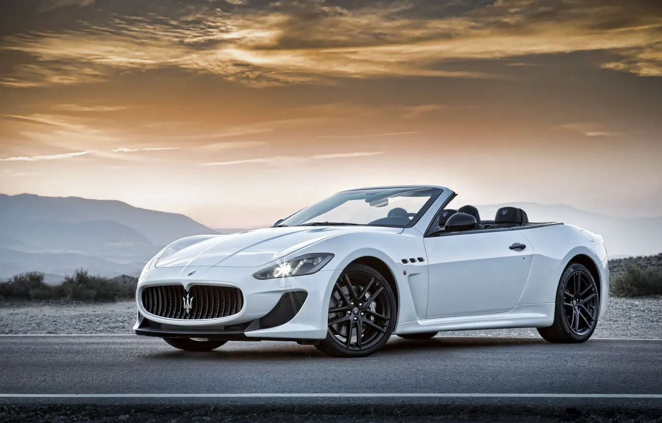 Photo wallpaper Maserati, Road, White, Machine, Convertible, Maserati, Car, Car