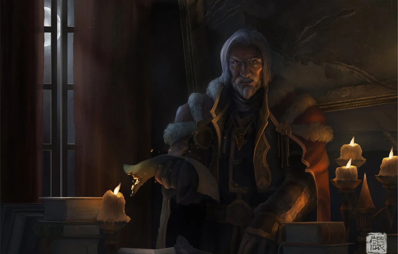 Photo wallpaper letter, room, the moon, candles, window, art, book, male