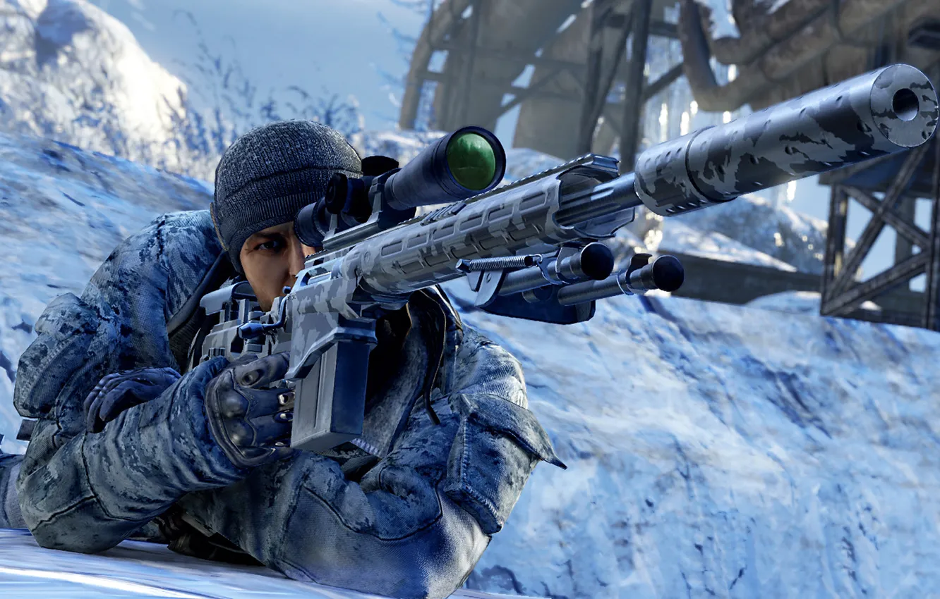 Photo wallpaper winter, snow, male, rifle, Sniper: Ghost Warrior 2