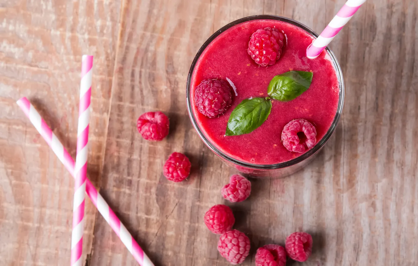Photo wallpaper raspberry, cocktail, tube